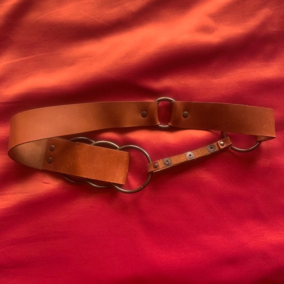 Marc Bernstein handmade brass snap button, brown leather belt M/L - Picture 3 of 3